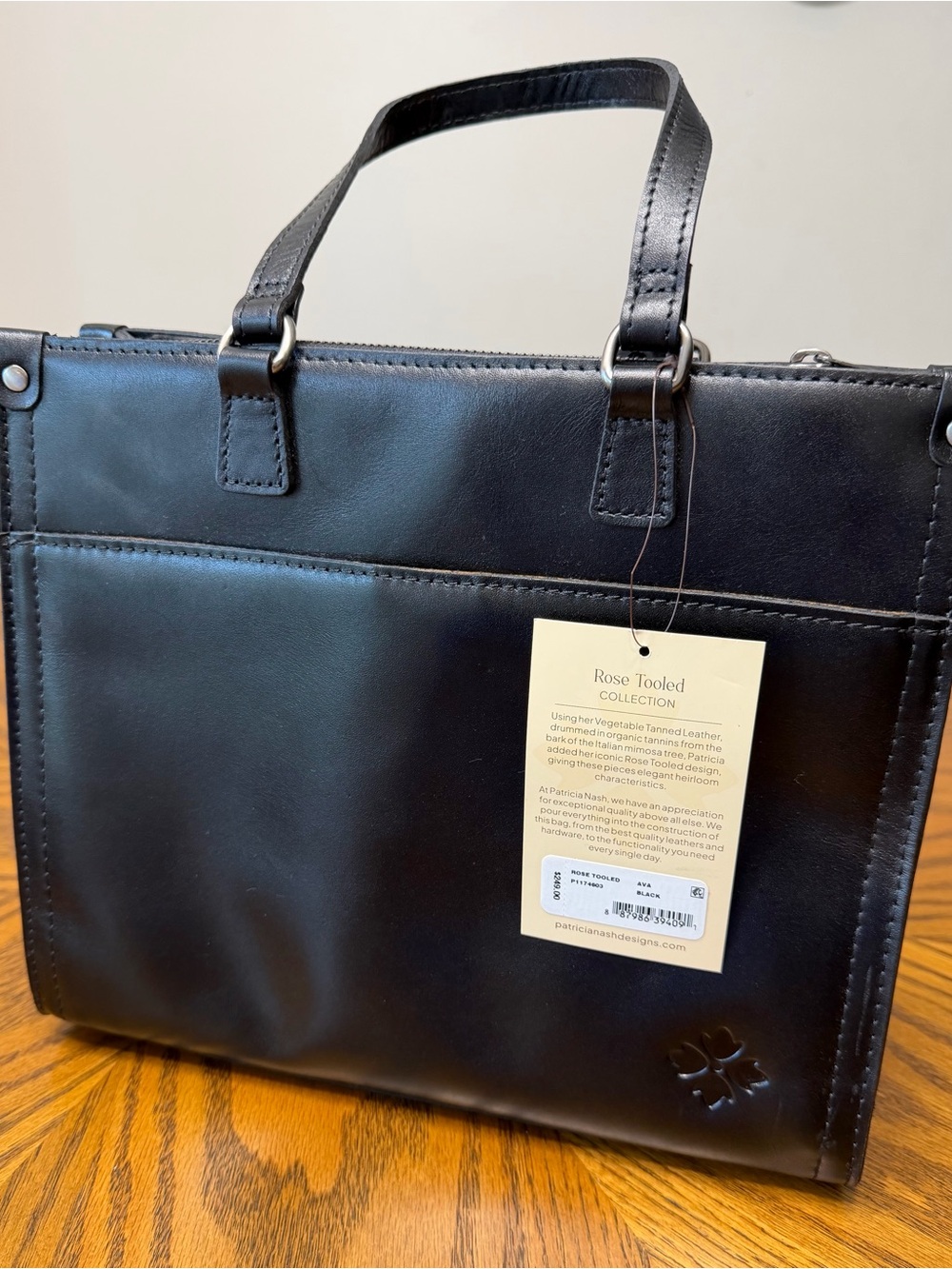 Patricia Nash Black Floral Embossed Leather Tote - Picture 3 of 9